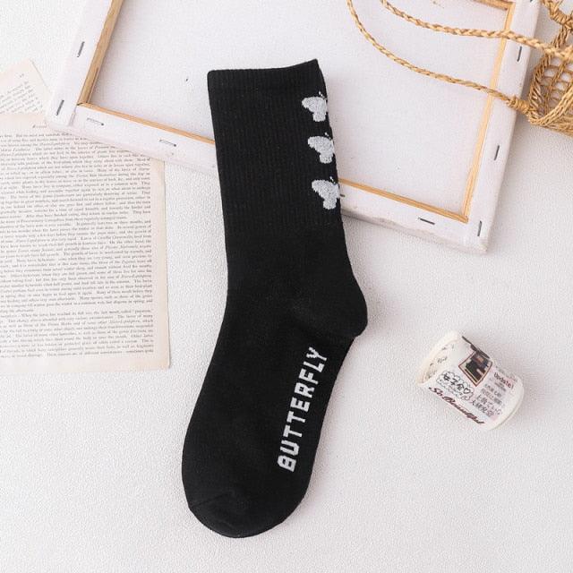 Cartoon socks cute bow print white black calcetines Women's Novelty Socks Crew Fun Funky fall fashion Casual Cotton Dress Socks