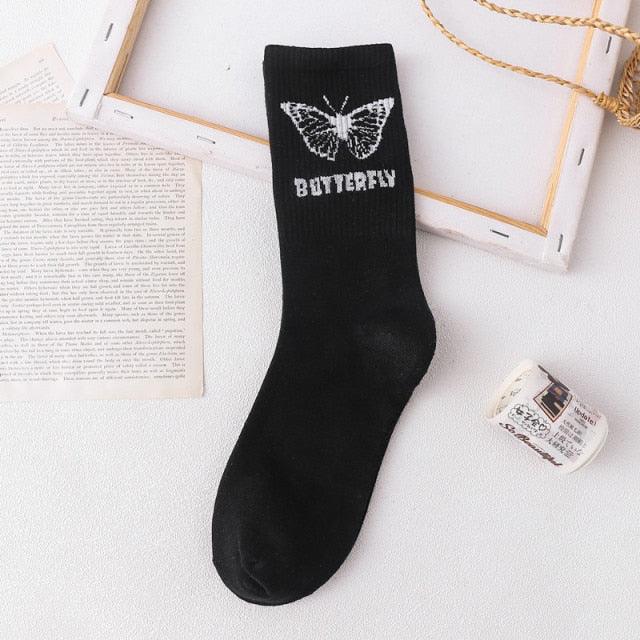 Cartoon socks cute bow print white black calcetines Women's Novelty Socks Crew Fun Funky fall fashion Casual Cotton Dress Socks