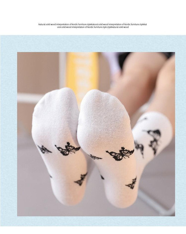 Cartoon socks cute bow print white black calcetines Women's Novelty Socks Crew Fun Funky fall fashion Casual Cotton Dress Socks