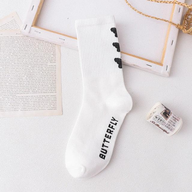 Cartoon socks cute bow print white black calcetines Women's Novelty Socks Crew Fun Funky fall fashion Casual Cotton Dress Socks