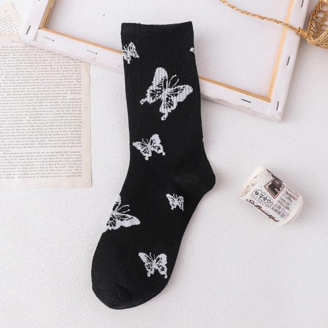 Cartoon socks cute bow print white black calcetines Women's Novelty Socks Crew Fun Funky fall fashion Casual Cotton Dress Socks
