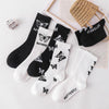Cartoon socks cute bow print white black calcetines Women's Novelty Socks Crew Fun Funky fall fashion Casual Cotton Dress Socks