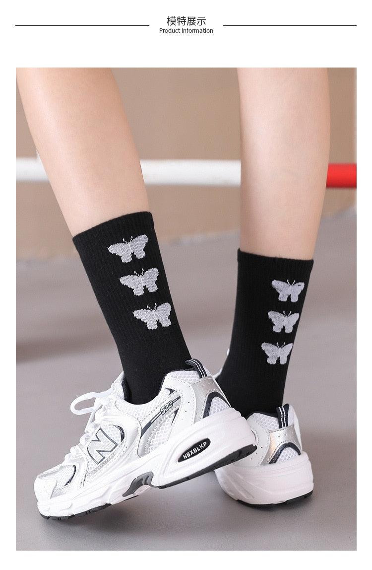 Cartoon socks cute bow print white black calcetines Women's Novelty Socks Crew Fun Funky fall fashion Casual Cotton Dress Socks