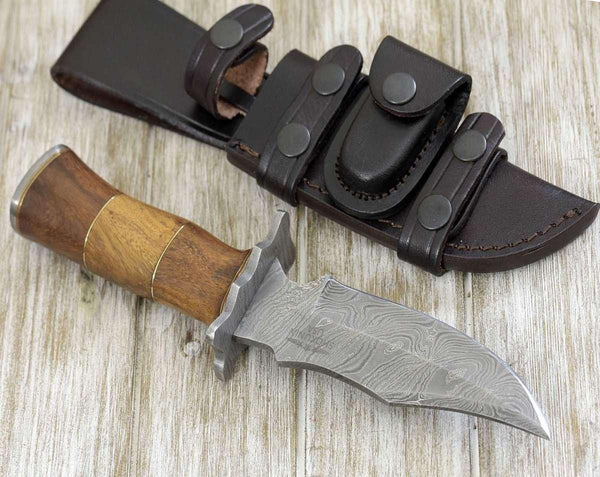 Carve Engraved Damascus Hunting Knife with Exotic Rose Wood Handle - Gifts for You 'n Me