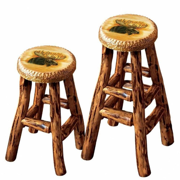 Carved Wood Moose Barstool - Gifts for You 'n Me