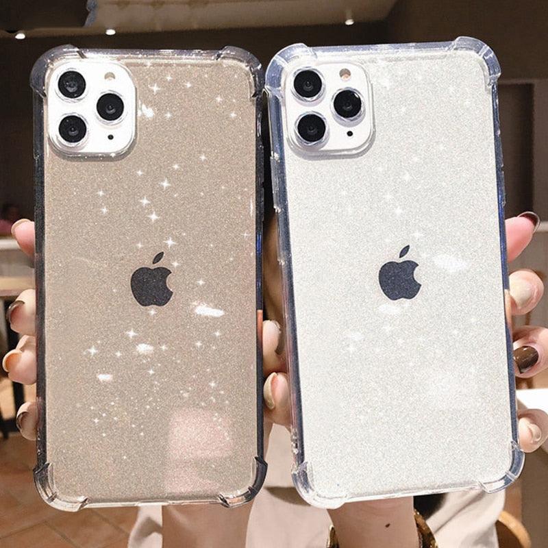 Case For iPhone 13 Pro Max Glitter Shockproof Transparent Phone Case For iPhone 12 11 Pro Max XR XS Max X 7 8 Plus Soft Clear Cover Shiny Case Scratch Resistant Soft Thin Shockproof Case