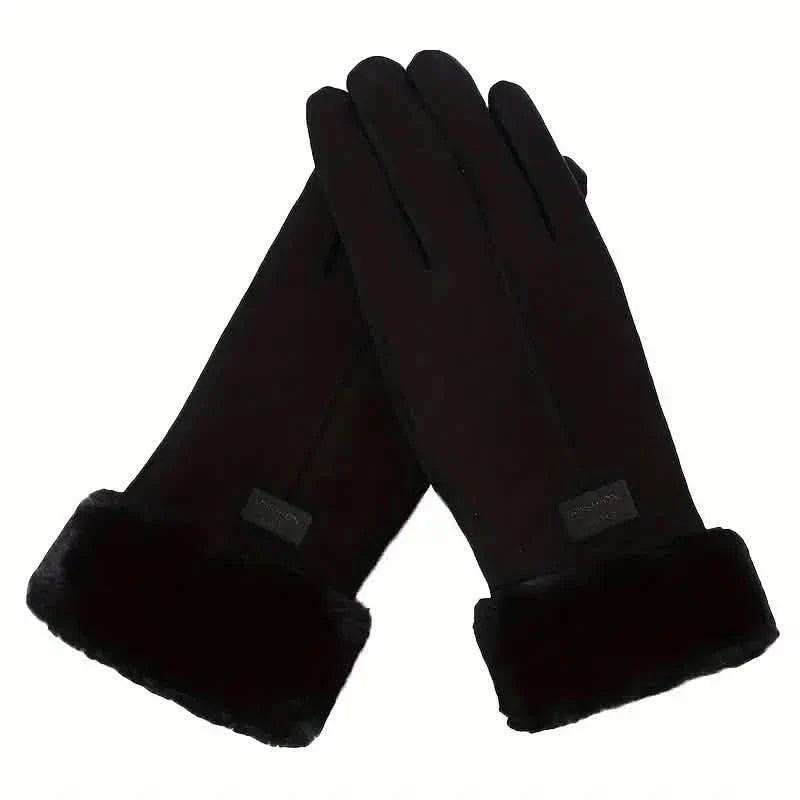Cashmere Warm Suede Leather Plush Touch Screen Gloves