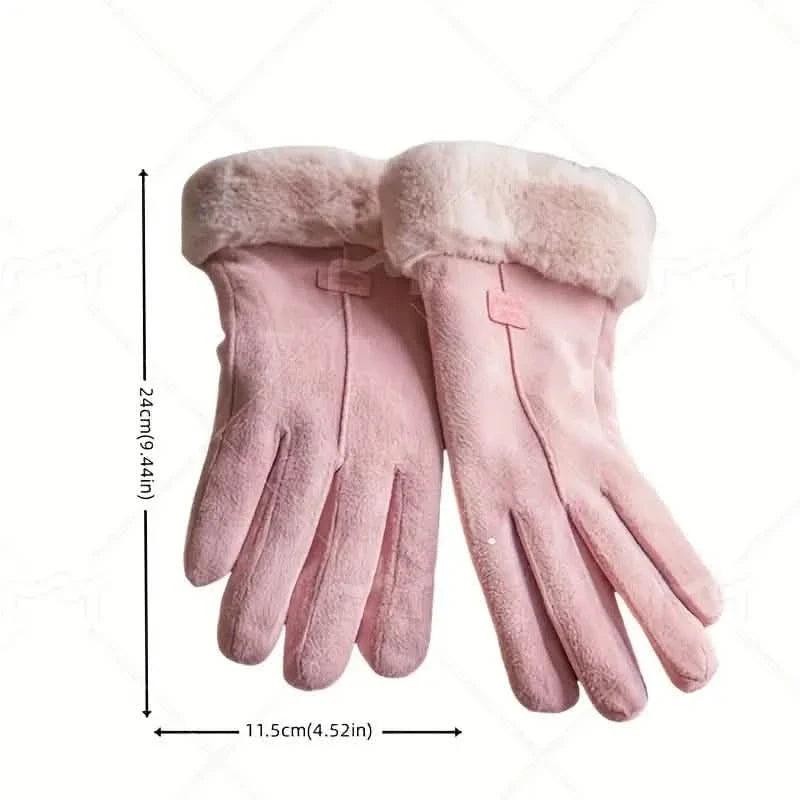 Cashmere Warm Suede Leather Plush Touch Screen Gloves