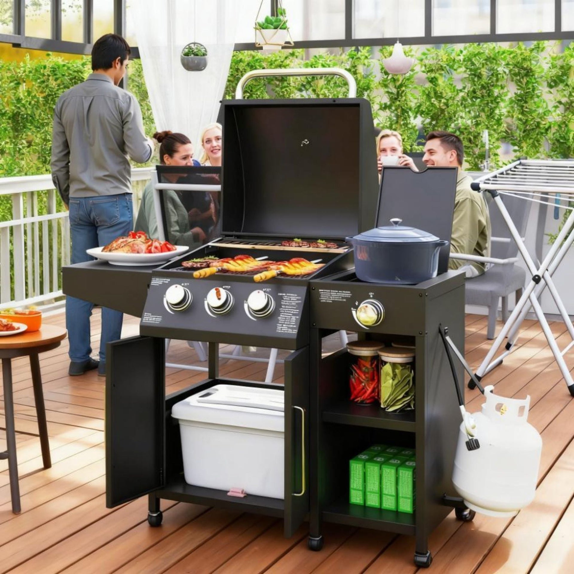 15K BTU Barbecue Propane Liquid Propane Grill With Side Burner (SAK53481)