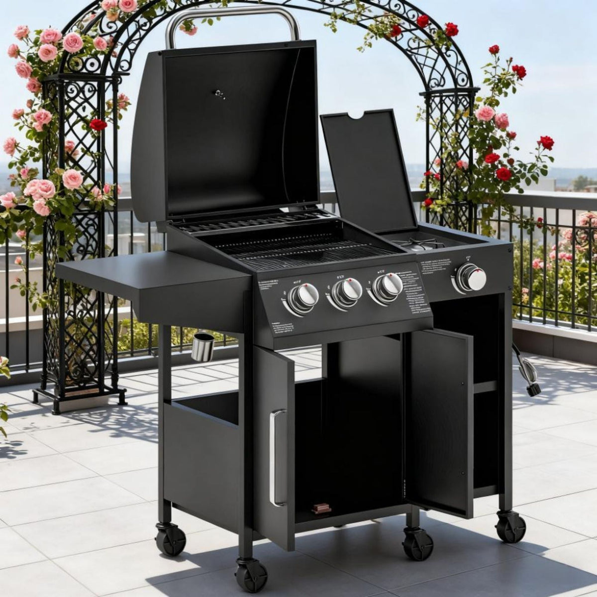 15K BTU Barbecue Propane Liquid Propane Grill With Side Burner (SAK53481)