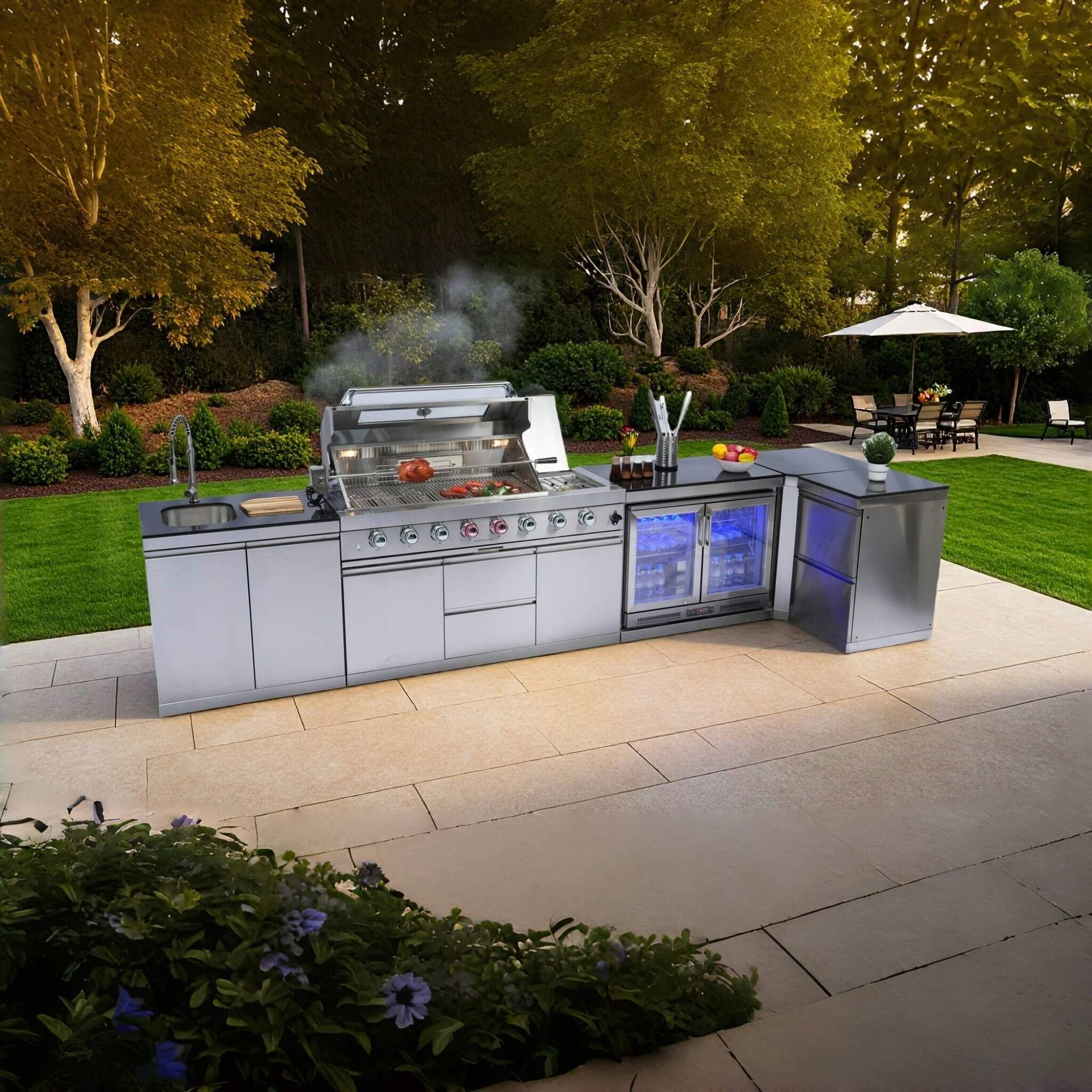 Montclair 58-Inch 6-Burner 96K BTU Gas Outdoor Liquid Propane Grill Island With Wine Cooler And Rotisserie (SAK31642)