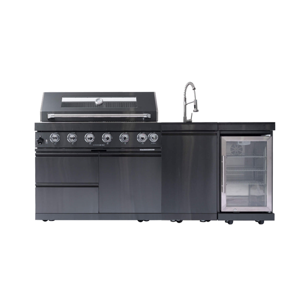 Avalon 43-Inch 6-Burner 85K BTU Outdoor BBQ Kitchen Grill Island With Wine Fridge, Rotisserie Kit, And Sink (SAK23864)