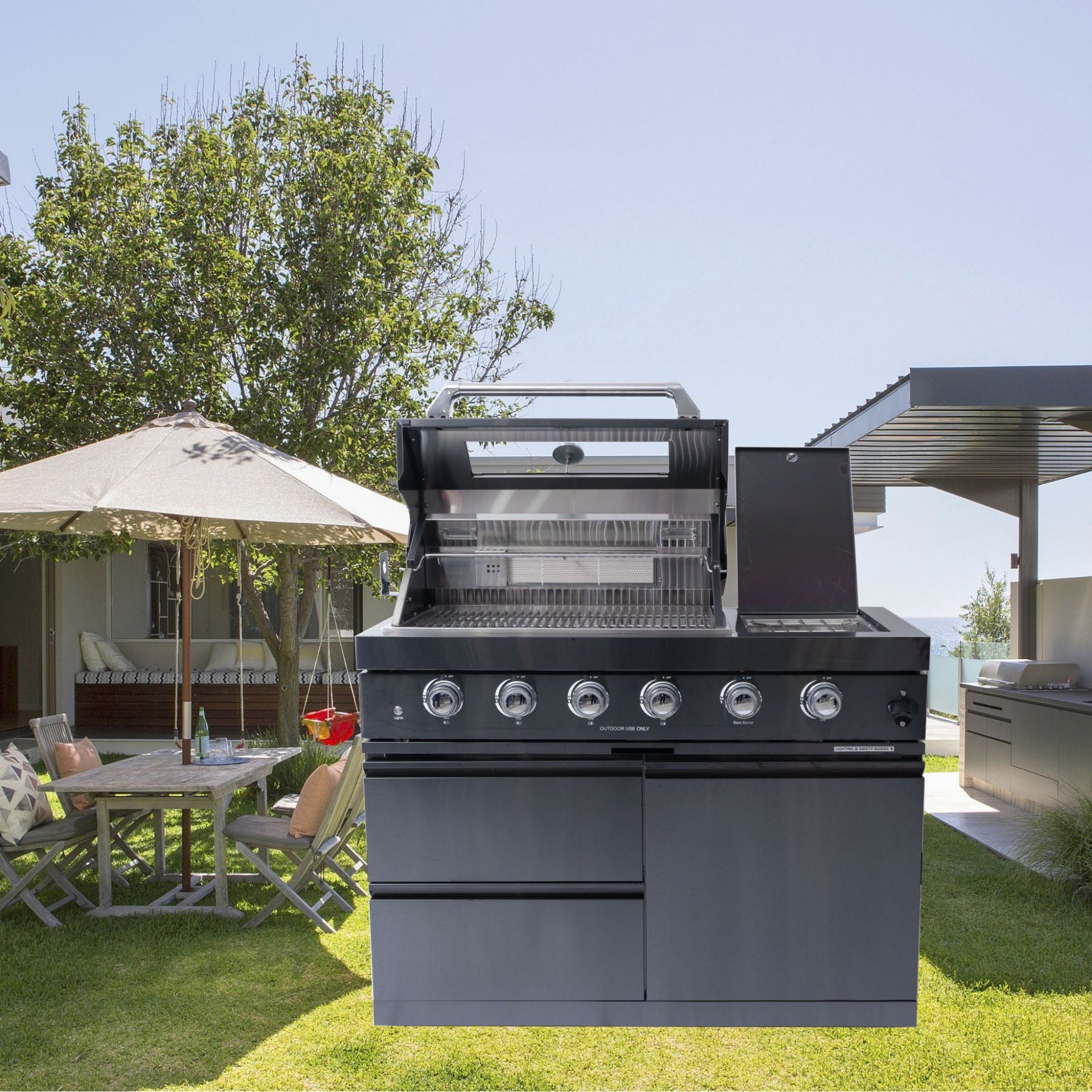 Ember Premium Black Stainless Steel 4-Burner Liquid Propane Kitchen Grill Island With Rotisserie Kit (SAK48157)