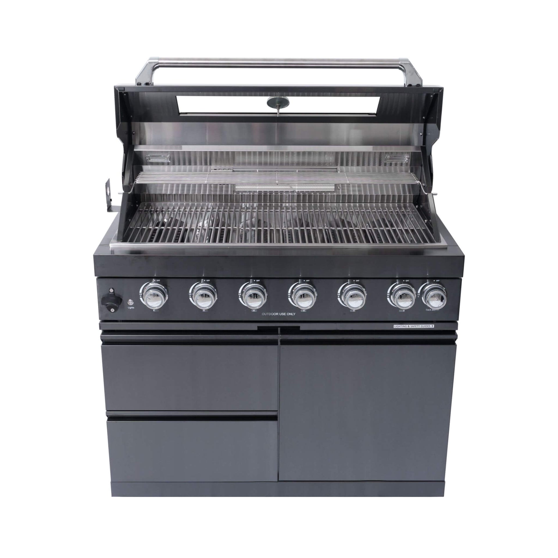 Inferno Premium Black Stainless Steel 6-Burner Liquid Propane Kitchen Grill Island With Rotisserie Kit (SAK82641)