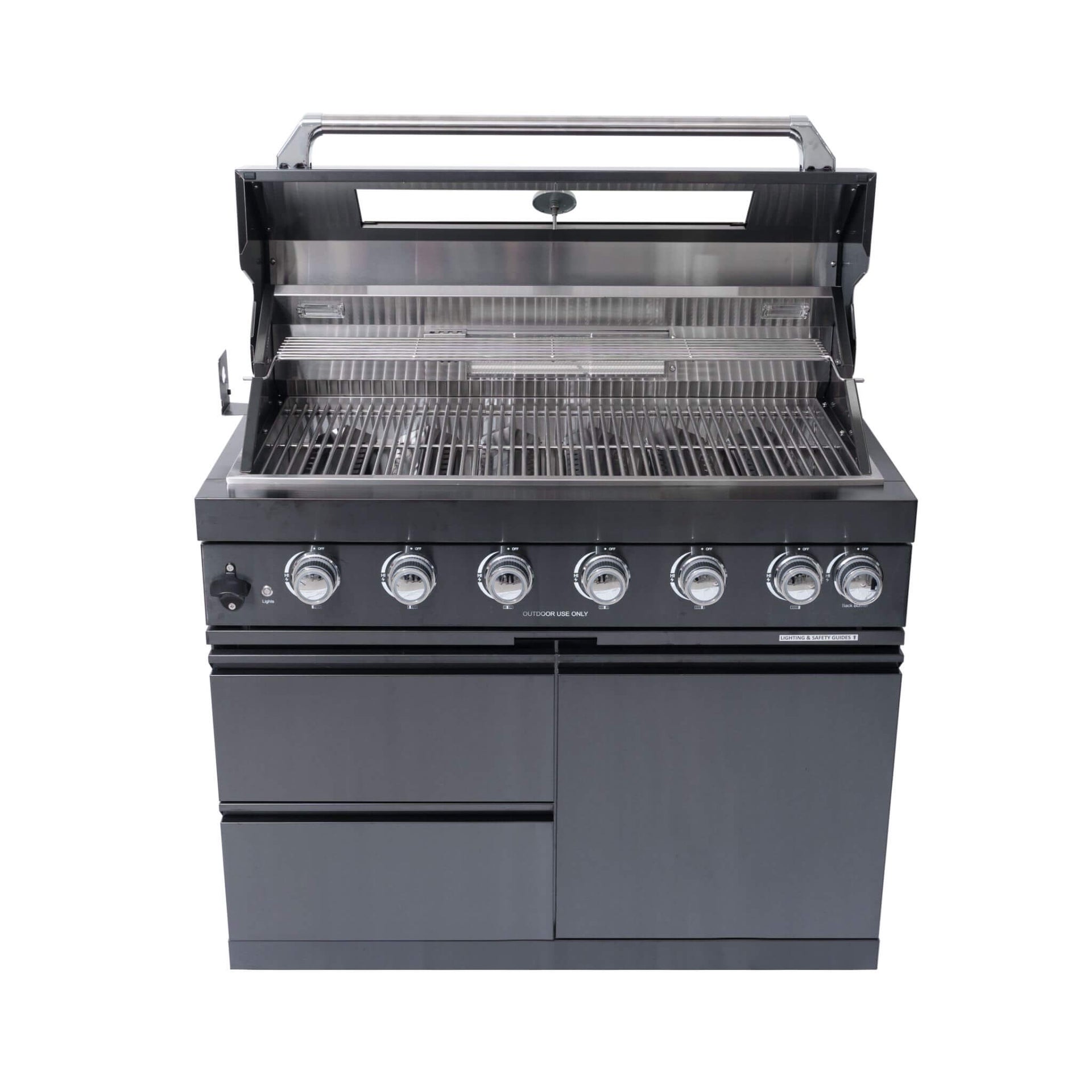 Inferno Premium Black Stainless Steel 6-Burner Liquid Propane Kitchen Grill Island With Rotisserie Kit (SAK82641)