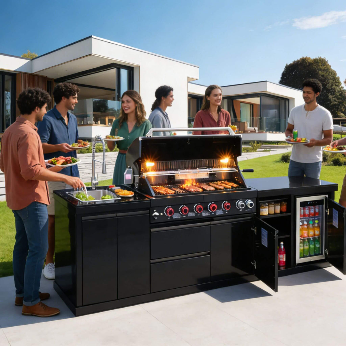 Summit 6-Burner 85000 BTU Liquid Propane Grill Island With Sink And Fridge (SAK59238)