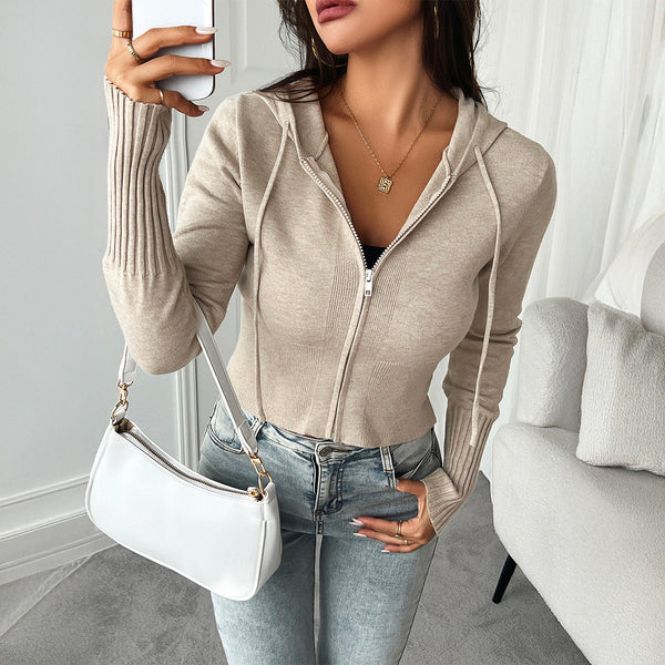 Casual simple solid color long sleeved sweatshirt jacket