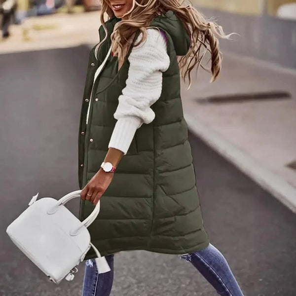 Casual Sleeveless Long Button Front Hooded Coat Outerwear