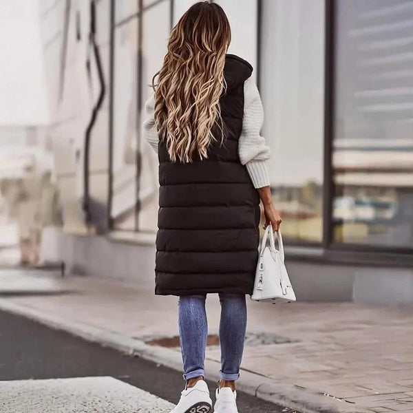 Casual Sleeveless Long Button Front Hooded Coat Outerwear
