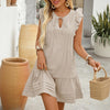 Casual solid color ruffled flying sleeve dress - light khaki / S