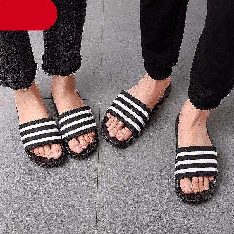 Casual Summer Modern Design Men Slippers Soft Black White Stripes Pattern Flip Flops Casual Summer Outdoor Slides For Women