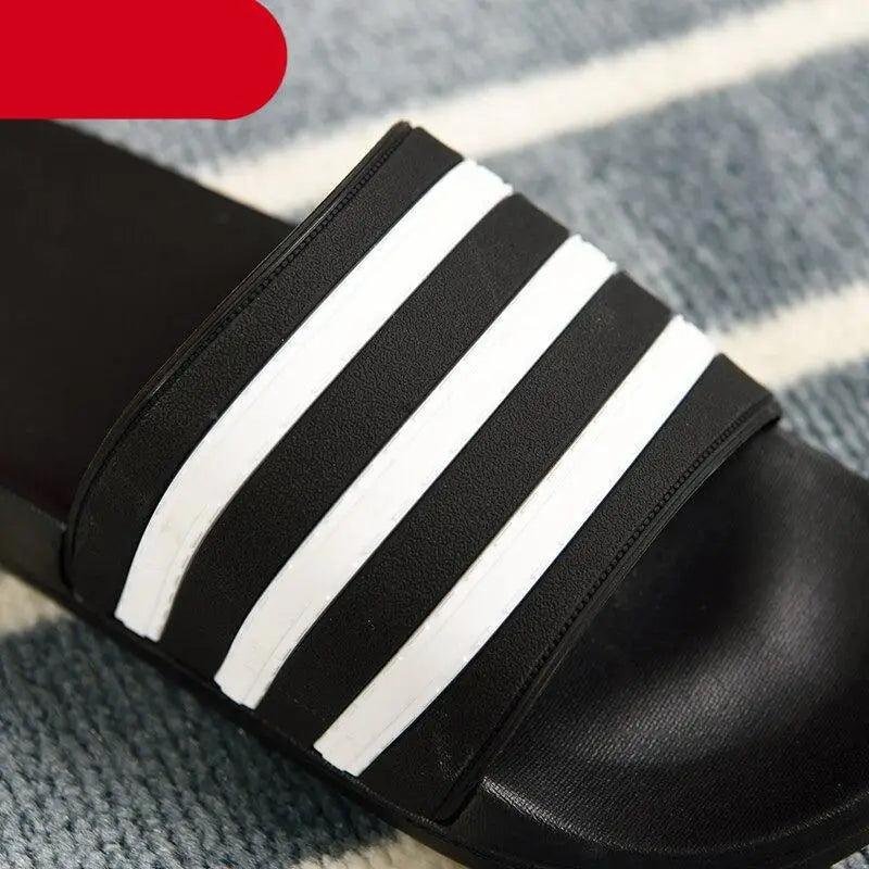 Casual Summer Modern Design Men Slippers Soft Black White Stripes Pattern Flip Flops Casual Summer Outdoor Slides For Women