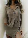 Casual versatile collar solid color sweater jacket cardigan