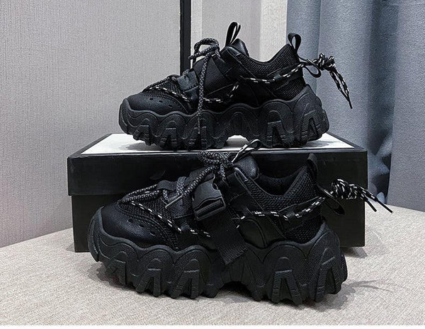 Casual Womens Blue Sneakers High Heels Platform Sports Shoes Autumn Thick Bottom Walking Breathable Vulcanized Shoes Luxury Tennis Sneakers Trainers Lace Up Fashion Design