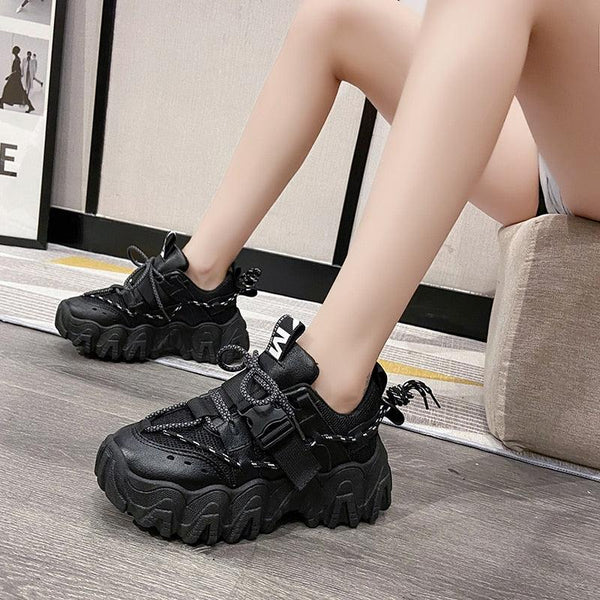 Casual Womens Blue Sneakers High Heels Platform Sports Shoes Autumn Thick Bottom Walking Breathable Vulcanized Shoes Luxury Tennis Sneakers Trainers Lace Up Fashion Design
