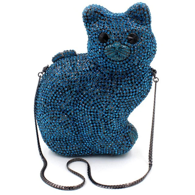 Cat Shape Women Crystal Clutches Bags Evening Purse White Rhinestone Gold Metal Clutch Party Mini Minaudiere Prom Chain Handbags