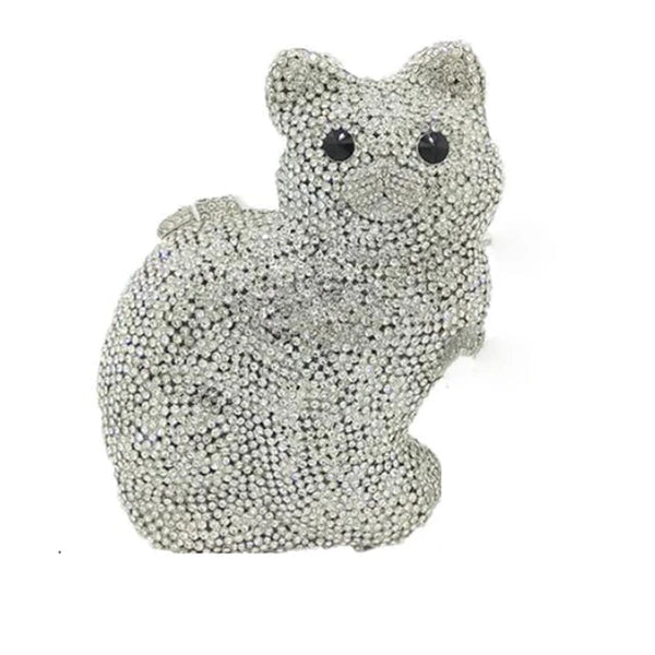 Cat Shape Women Crystal Clutches Bags Evening Purse White Rhinestone Gold Metal Clutch Party Mini Minaudiere Prom Chain Handbags