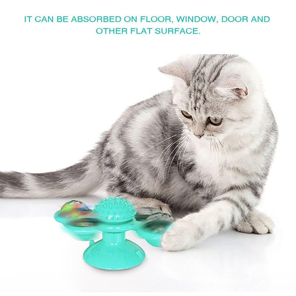 Cat Windmill Toy Funny Massage Rotatable Cat Toys With Catnip LED Ball Teeth Cleaning Pet Newest Windmill Cat Toy with LED and Catnip Ball Cat Turntable Teasing Interactive Toy with a Suction Cup Base Can be Cleaned Rotary Massage Tickle Anti-bite Toy