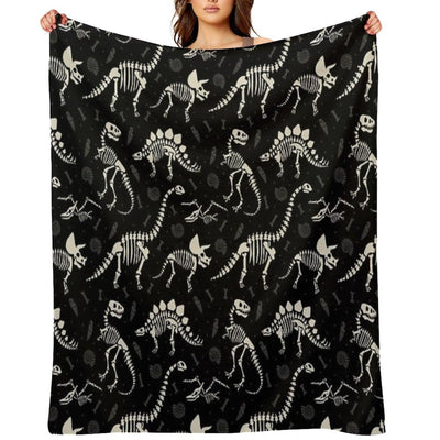Dinosaur Fossils in Black Throw Blanket
