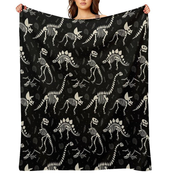 Dinosaur Fossils in Black Throw Blanket