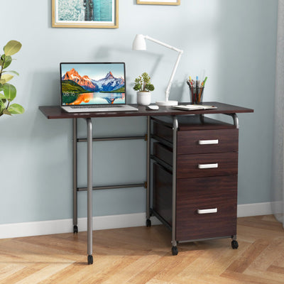 Folding Computer Laptop Desk Wheeled Home Office Furniture-Brown