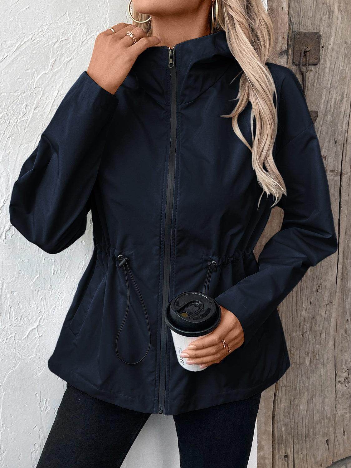 Ivy Lane Drawstring Zip Up Hooded Jacket for Women