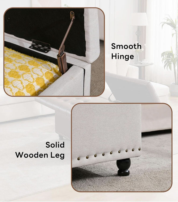 Beige Oversized Storage Ottoman Featuring Lift Top