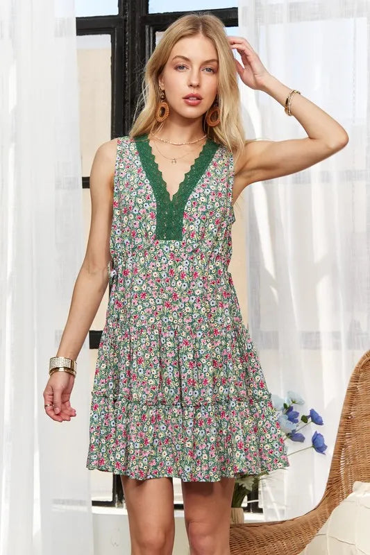 Lace Detail V-Neck Sleeveless Mini Dress For Women – Romantic, Elegant, Feminine, Stylish, Sophisticated Charm