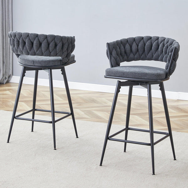 2 Set of Rotating Barstools With Breathable Cotton and Linen Soft Cushions