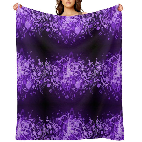 Purple Glow Music Notes Travel-friendly Throw Blanket