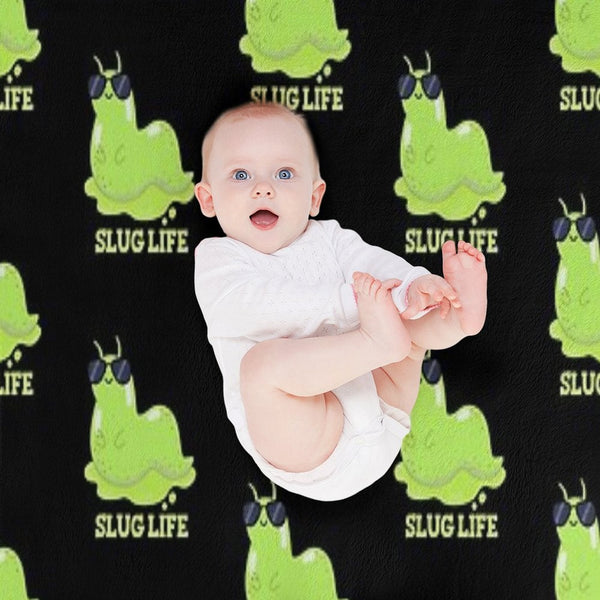 Slug Life Funny Green Slug Puns (Dark BG) Machine-washable Throw Blanket