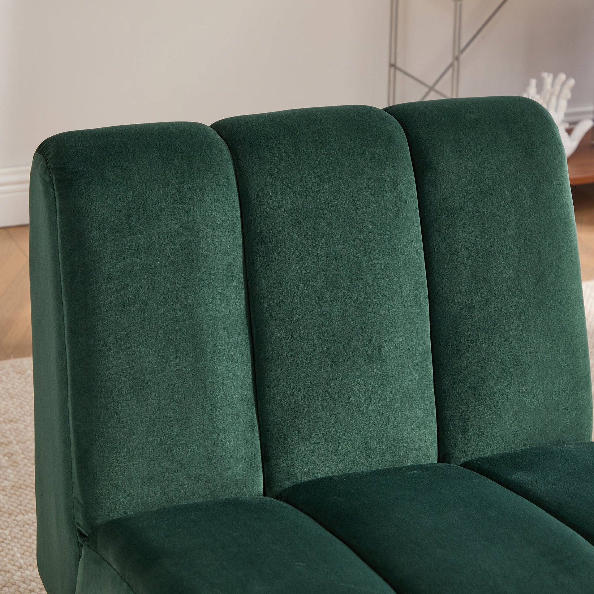 Modern Green Velvet Armless Accent Chair with Black Metal Legs