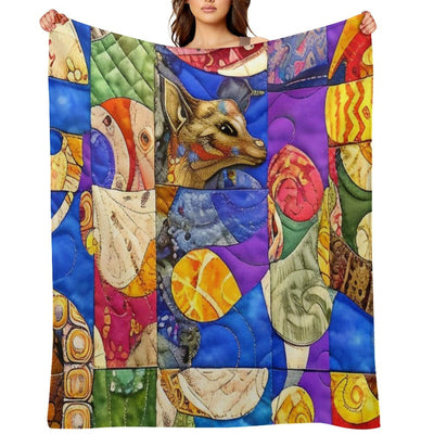 Faux Quilt Tile Pattern Compact Throw Blanket