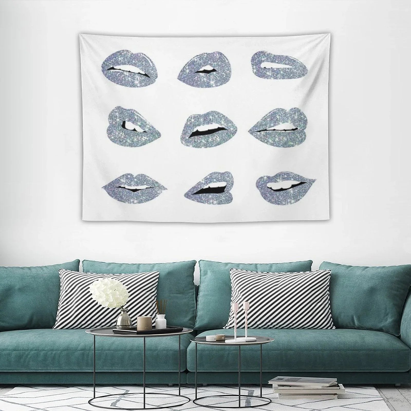 Kiss Kiss Faux Glitter Lips Tapestry