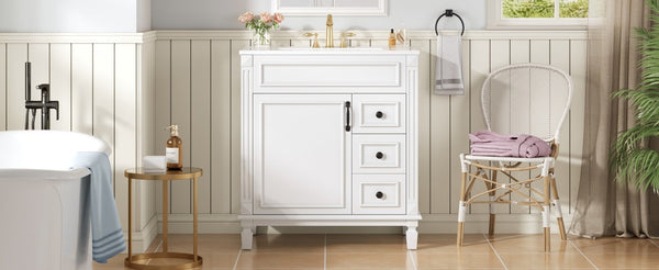 Bathroom Vanity with Ceramic Sink, Modern Cabinet with 2 Drawers & Shelf
