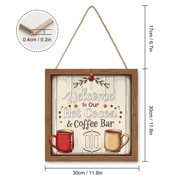 Welcome Coffe Bar Christmas Hot Cocoa Sign Square Wood Wall Decor Hanging Sign-12