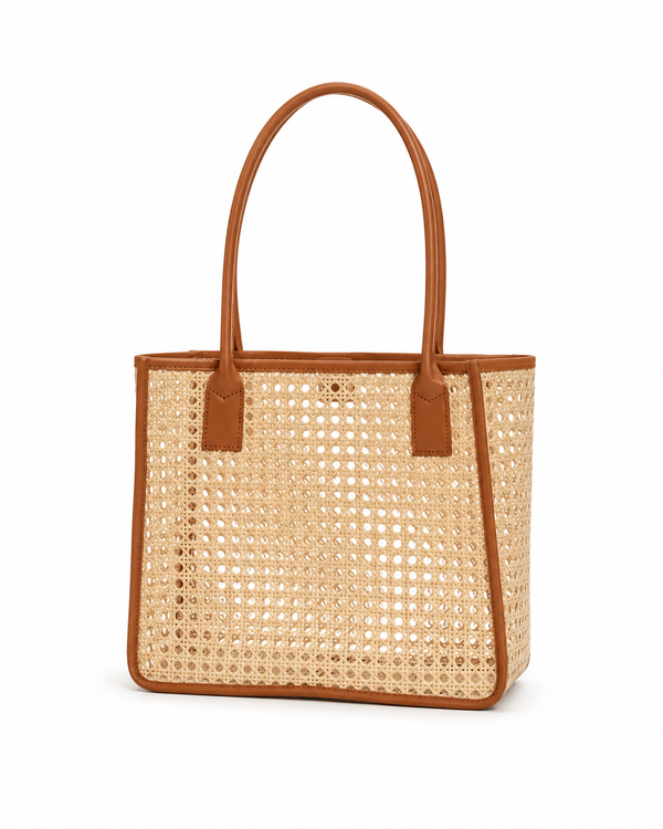 Citra Leather and Rattan Tote Bag