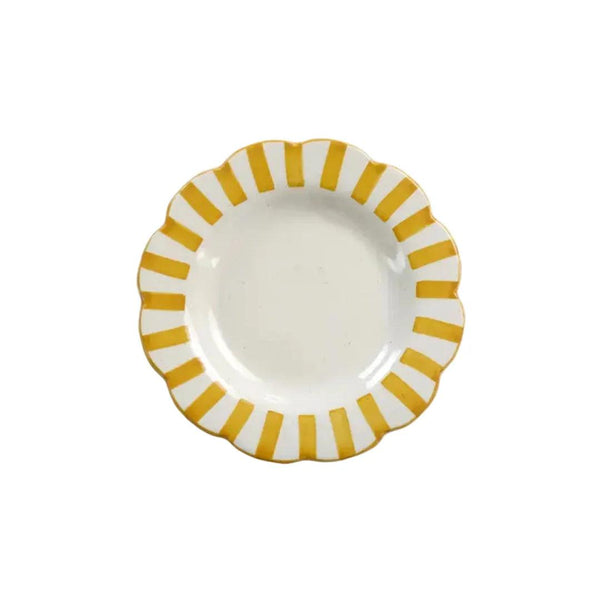 Ceramic stripe Salad Plate, Yellow- 8.25x 8.25 x 1.25 Inches