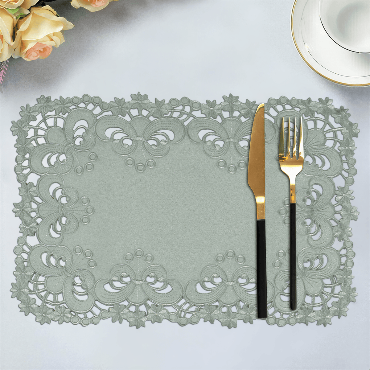 Embroidered Placemats - Gray European Embroidery Dining Table Mats | Rustic & Vintage