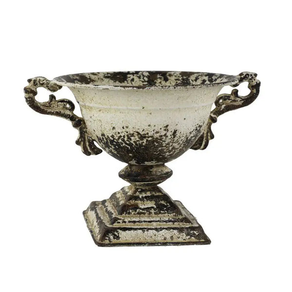 Distressed White Iron Urn VagabondVintage